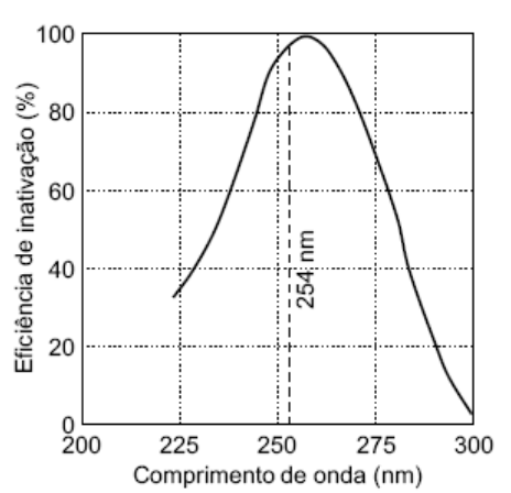 Efeito germicida em função do comprimento de onda da radiação UV