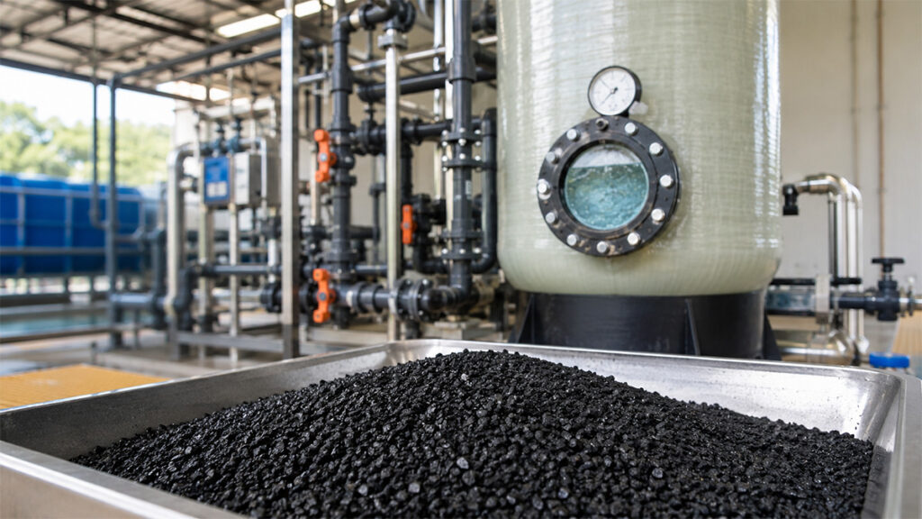 Carvão ativado granular utilizado para remoção de cloro da água