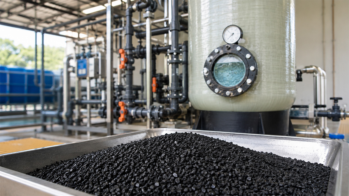 Carvão ativado granular utilizado para remoção de cloro da água