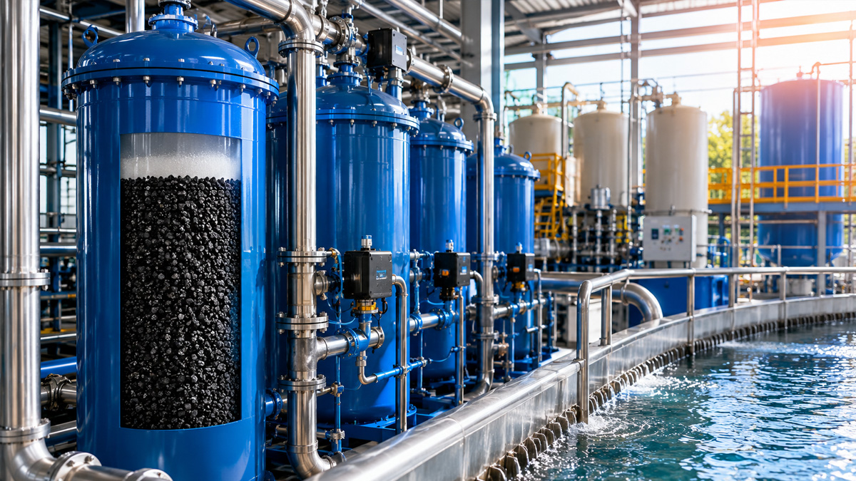 Sistema industrial de filtração utilizando carvão ativado para remoção de contaminantes