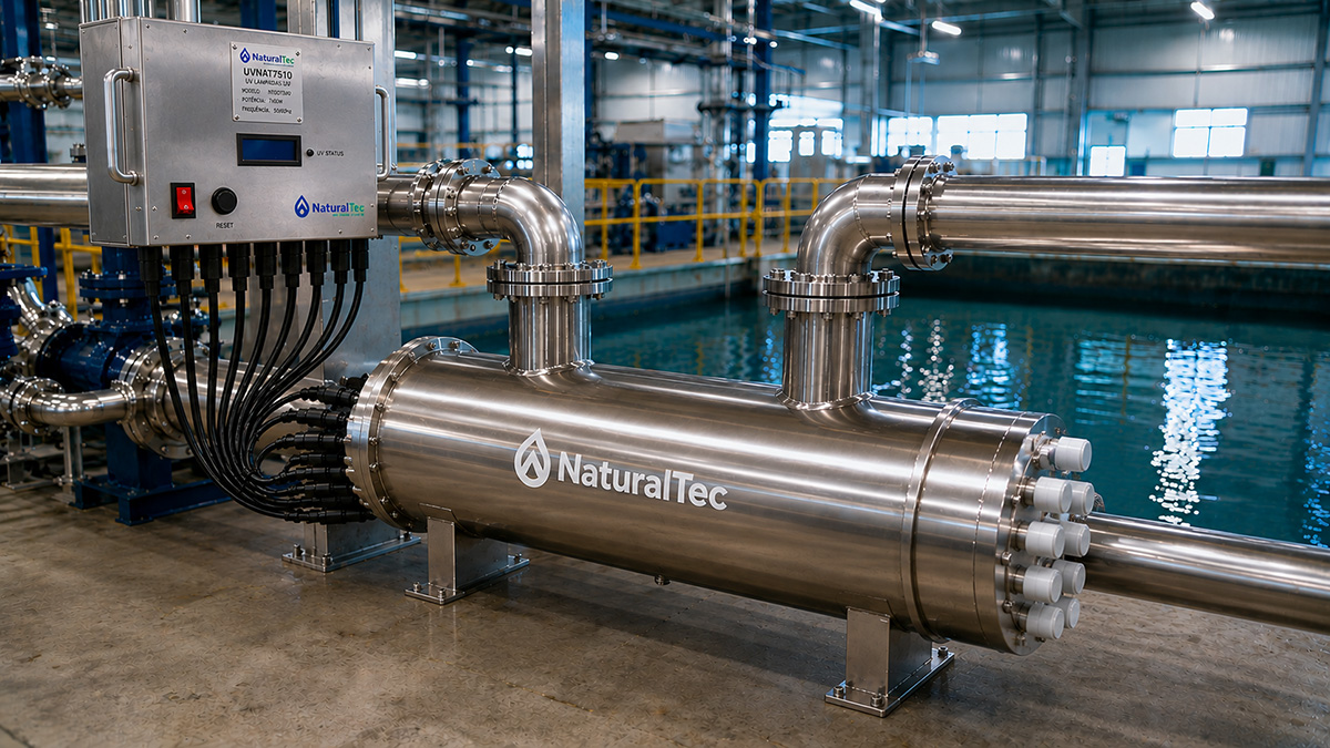 Sistema UV para reúso de água com reator UVNAT instalado em estação de tratamento
