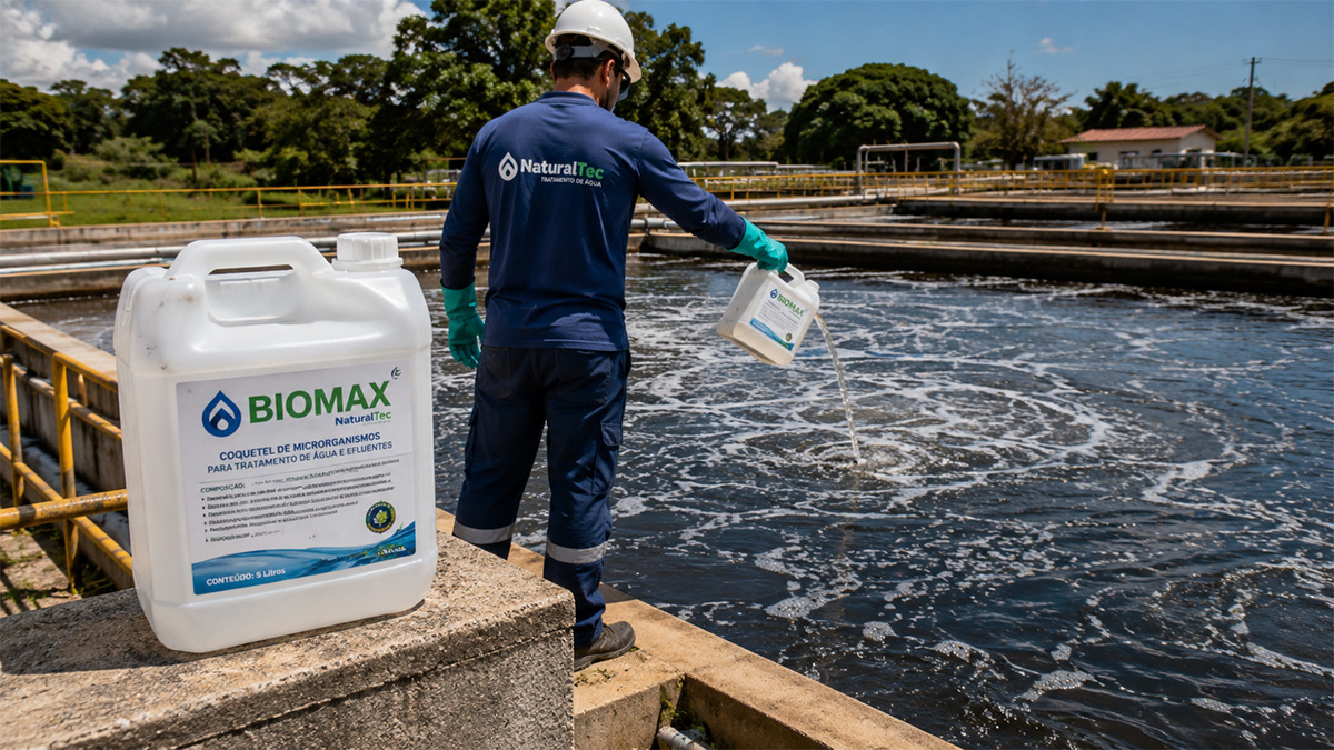 Aplicação do BIOMAX em estação de tratamento de efluentes para controle biológico de odores e redução de lodo.