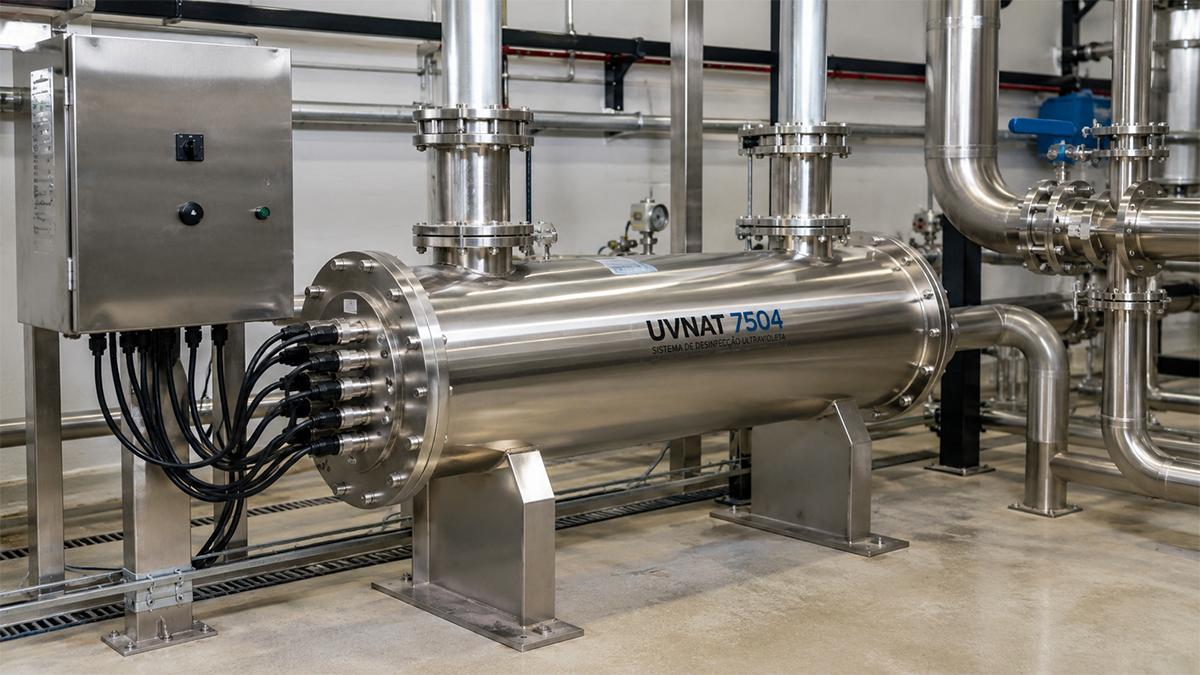 Sistema UVNAT 7504 em inox 316L fornecido à Waterpure para tratamento de água